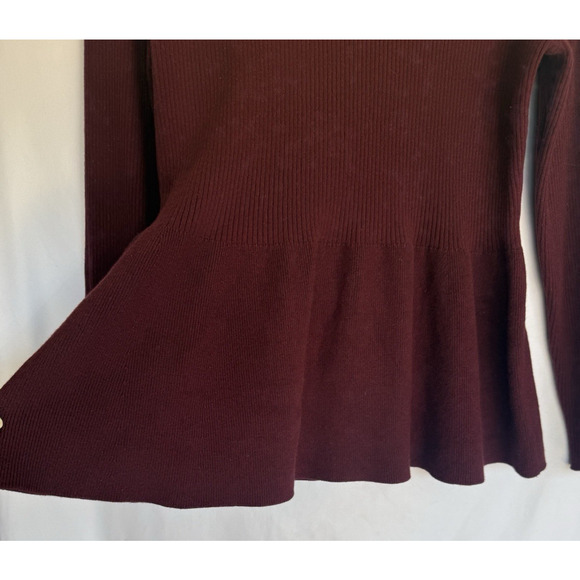 Belldini Womens Pearl Ribbed Knit Sweater Size XL Maroon Peplum Hem Holiday Part - Picture 5 of 11